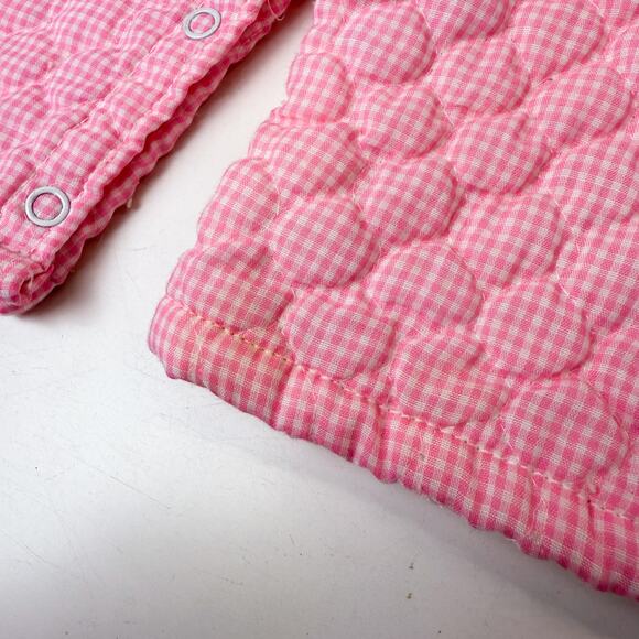 Vintage 80s Thomas Girls Quilted Gingham Pink Footless Bodysuit - 6-9 Months - Picture 3 of 13